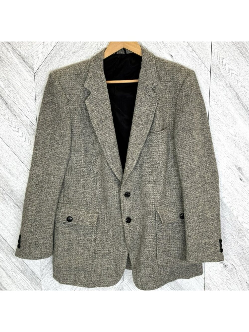 Vintage Harris Tweed Blazer Sport Coat Jacket Gray 100% Wool Mens Size 42R
